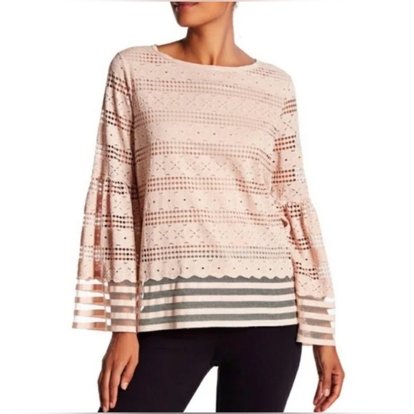 Ali Miles Tops - ALI MILES Light Pink Bell Sleeve Cut Out Top